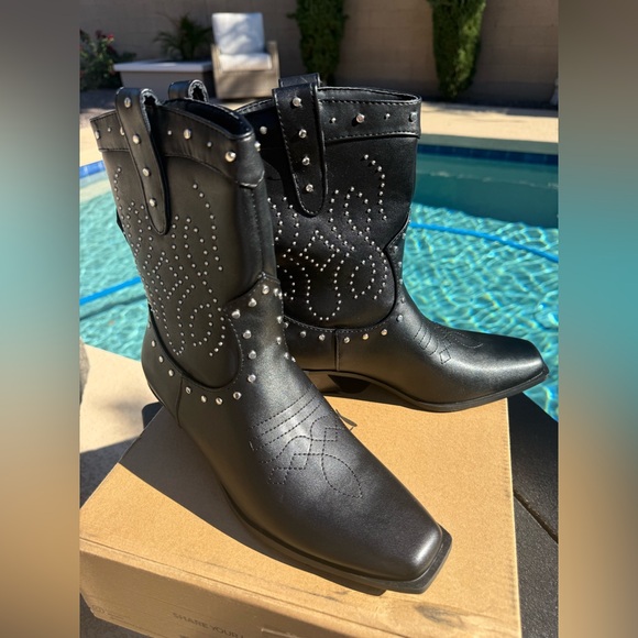 NWT London Rag Western Black Studded Boots! Hey Cowgirl!! - Picture 4 of 16